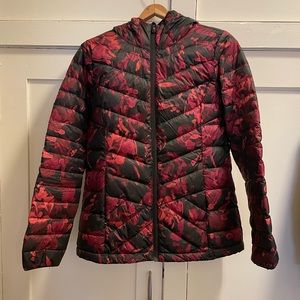 Lole Emeline Packable Hooded Down Floral Black Red Jacket Medium